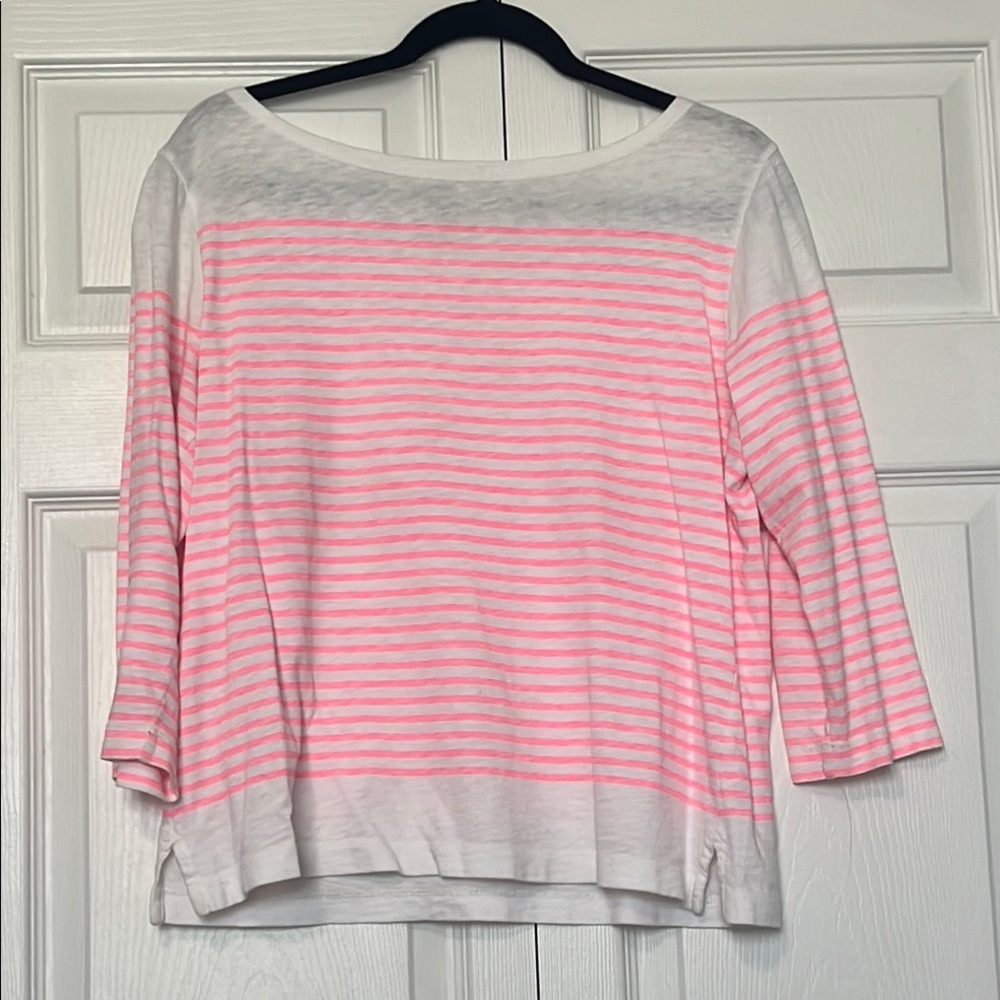 J. Crew Pink and White 3/4 Sleeve Boxy Blouse
